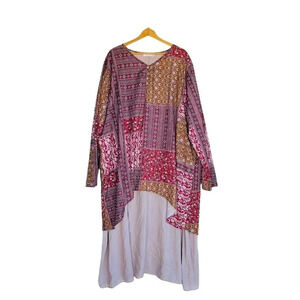 CELLABIE Plus 3XL Layered Paisley Floral Graphic Patchwork Long Maxi Dress